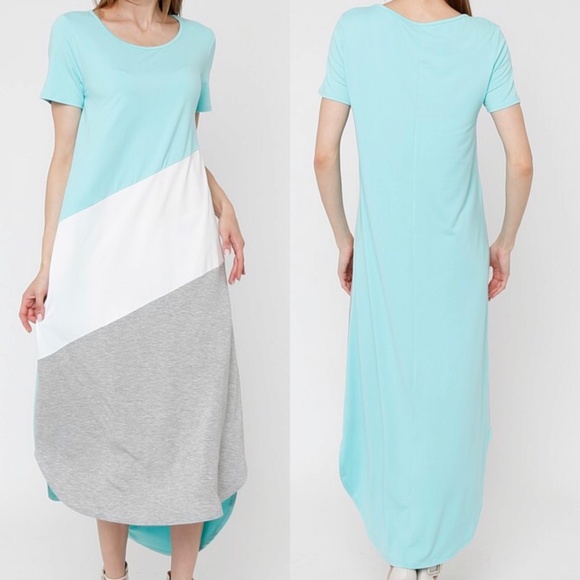 Teal Color Block Maxi Dress